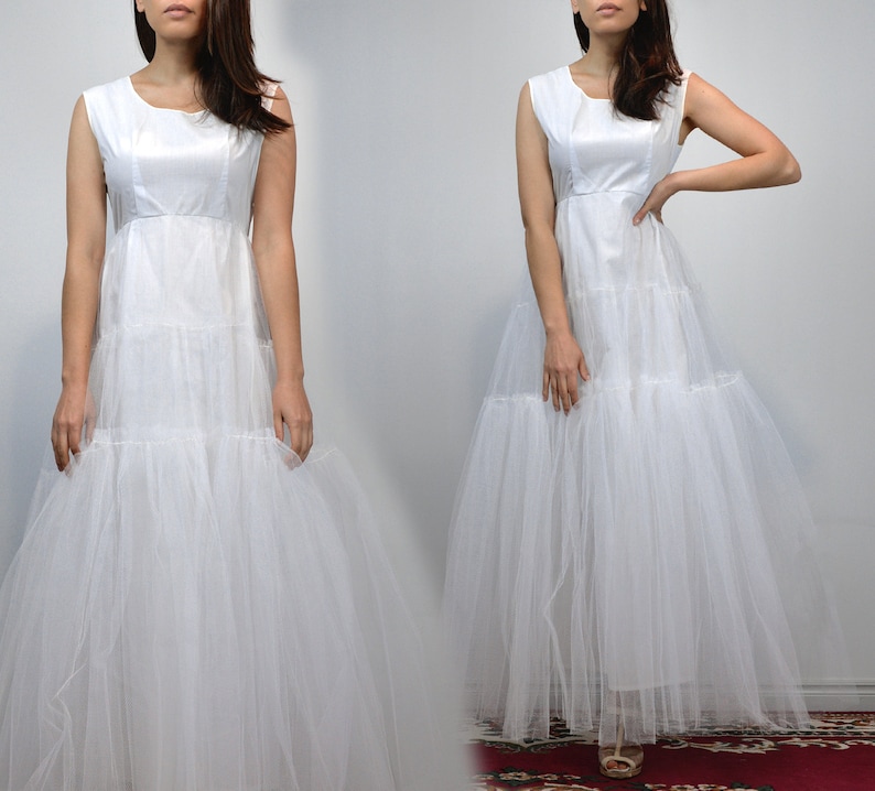 Vintage Petticoat, Simple Wedding Dress, White Crinoline Skirt Slip Dress Small to Medium S M image 2