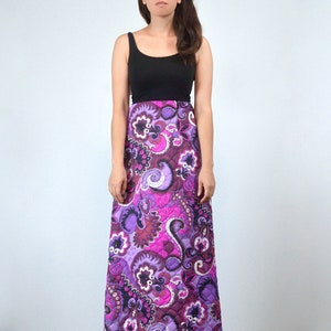 1960s 70s Quilted Maxi Skirt, M Vintage Psychedelic Retro Purple & Pink Long Skirt image 5