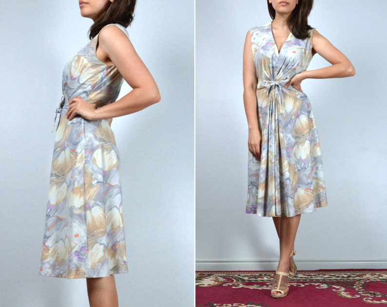 70s Pastel Sundress, Extra Small Vintage 1970s Floral Sleeveless Summer Dress, XS image 2