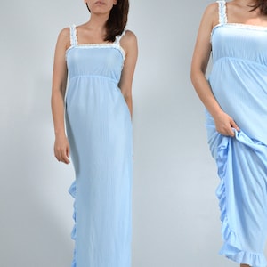 80s Blue Nightie, XS to S | Vintage Empire Waist Blue Nightgown