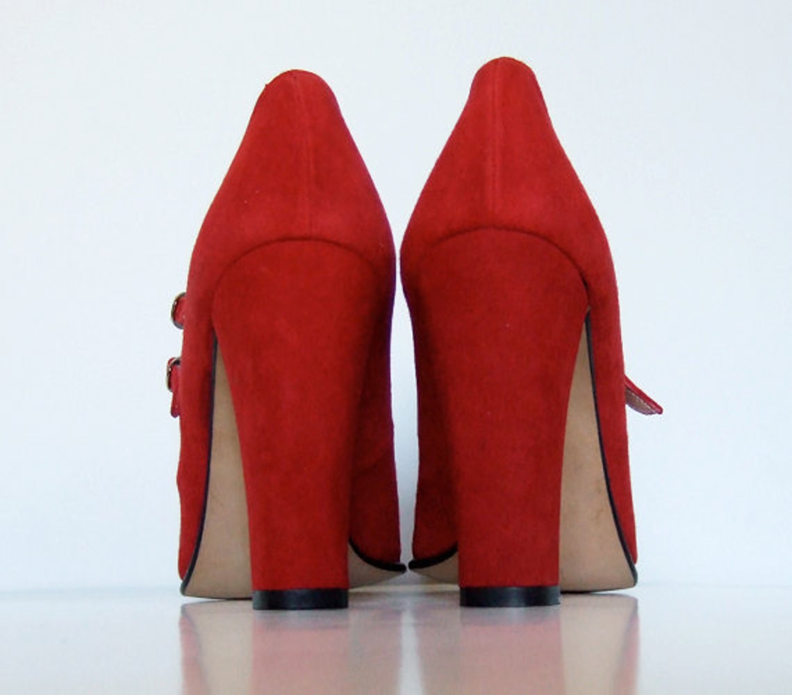 Red Suede Shoes 80s Sexy Minimal High Heels Leather Shoes Etsy Canada