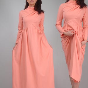 Vintage 70s Long Sleeve Dress, XS to S | Floor Length Peach Maxi Bild 1