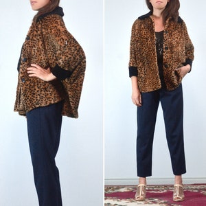 90s Leopard Print Cape Coat, XS to M Vintage Fuzzy Faux Fur Jacket image 2