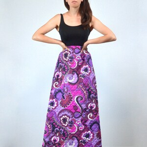 1960s 70s Quilted Maxi Skirt, M Vintage Psychedelic Retro Purple & Pink Long Skirt image 3