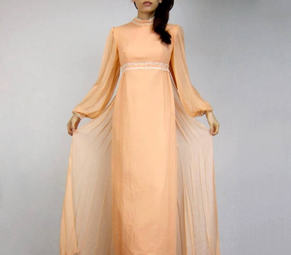 60s Long Sleeve Maxi Dress Vintage 