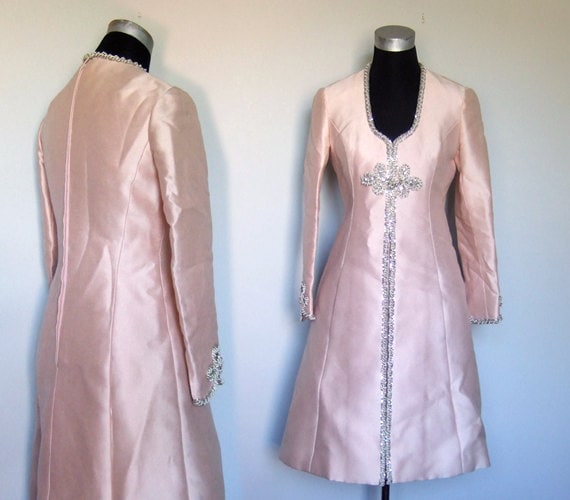 Vintage Pink Dress, Late 50s Early 60s Metallic R… - image 2