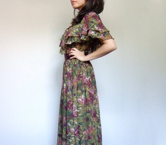 Midi Dress Women, Vintage 80s Floral Print Dress,… - image 1