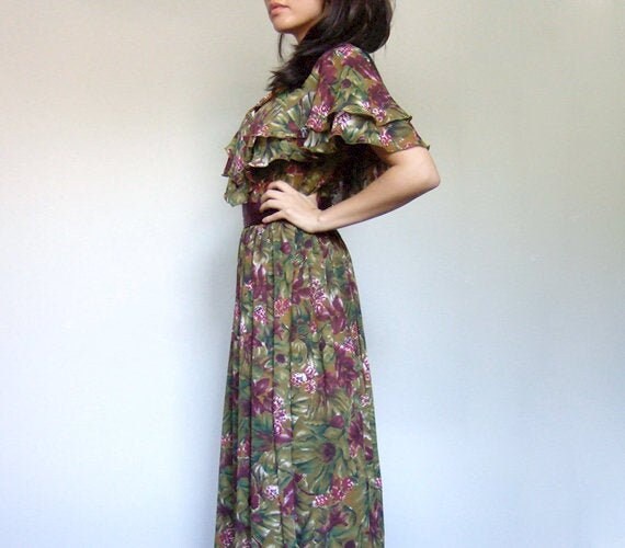 Midi Dress Women, Vintage 80s Floral Print Dress,