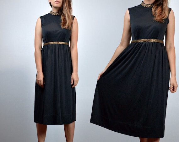 70s Grecian Dress, S to M | Vintage Black Metallic Gold Minimalist Cocktail Party Dress 70s Grecian Dress, S to M | Vintage Black Metallic Gold Minimalist Cocktail Party Dress