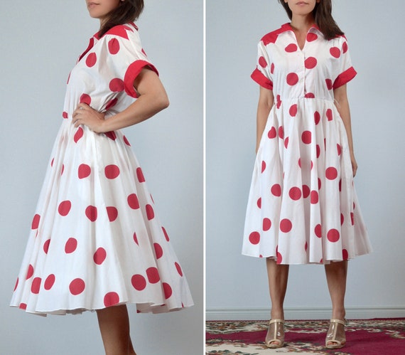 70s 80s Polka Dot Swing Dress, Medium | Vintage R… - image 2