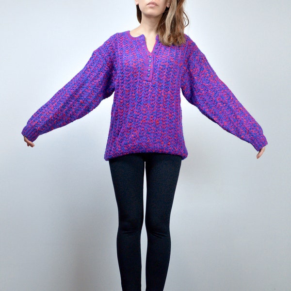 Vintage 80s Oversized Chunky Knit Sweater, Cosy Pullover Jumper - Small Medium Large S M L