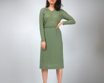 Vintage 70s Sage Green Knit Dress, XS