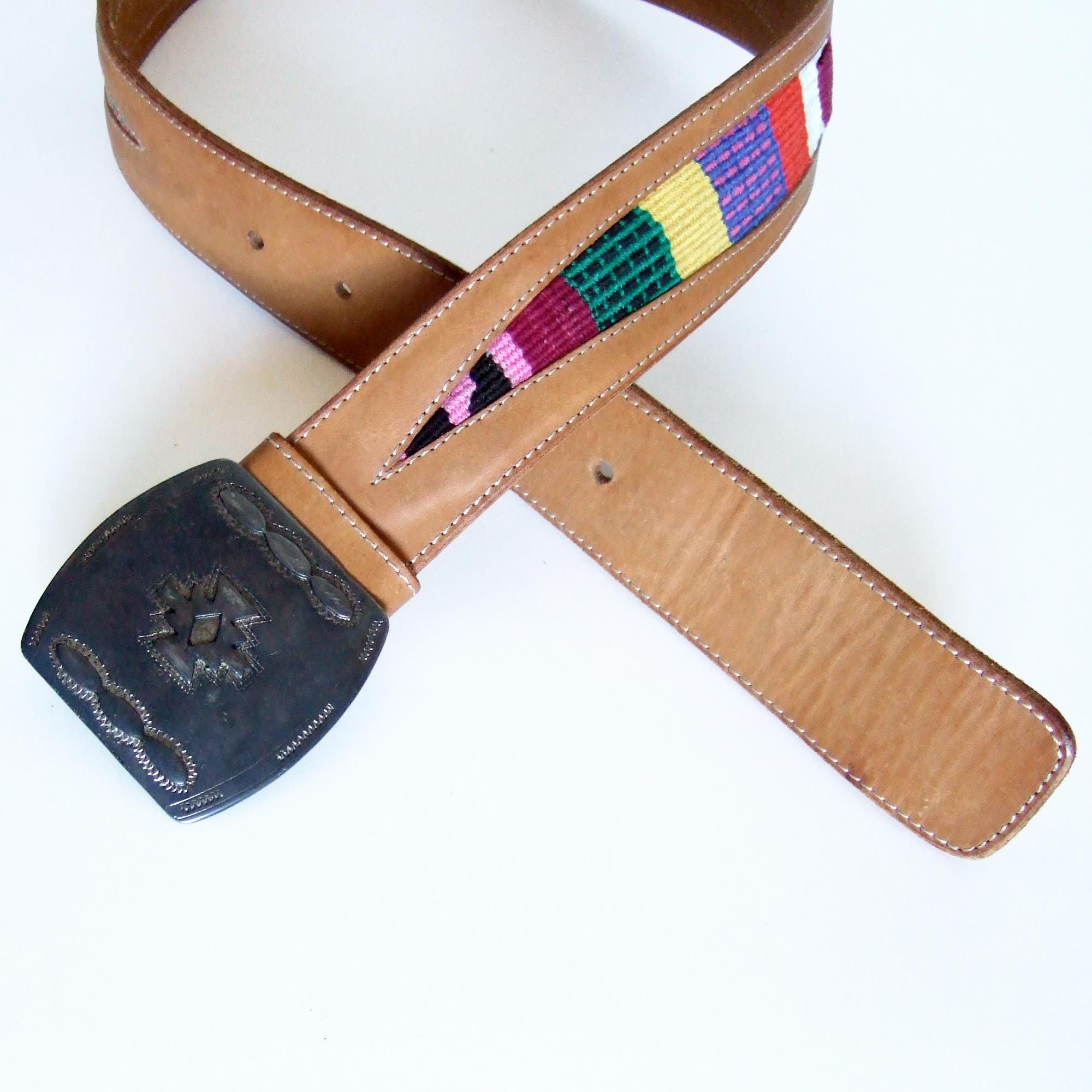Vintage Southwestern Leather Belt, S to M | Large Silver  display picture 3