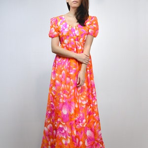 1970s Floral Maxi Dress, Pink and Orange M - Etsy