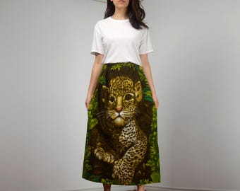 Vintage 70s Baby Leopard Cheetah Novelty Print Skirt, S