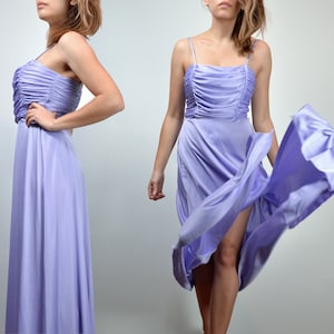 1970s Lavender Dress, Vintage Floor Length 70s Purple Draped Gown - Extra Small XS