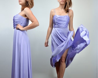 1970s Lavender Dress, Vintage Floor Length 70s Purple Draped Gown - Extra Small XS