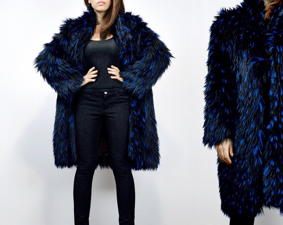 Faux Fur Coat, Avant Garde Winter Jacket, Black Bl
