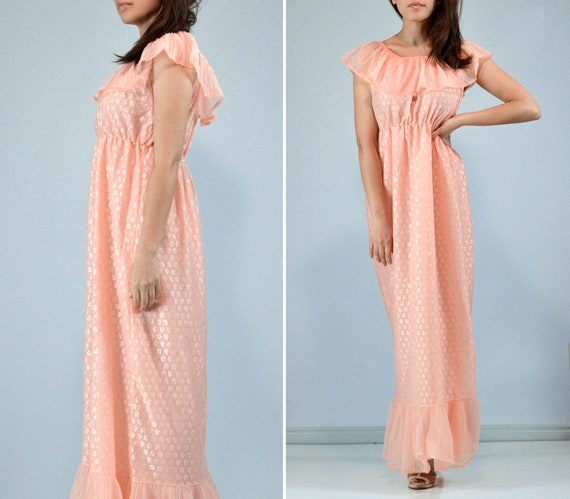 Vintage Peach Nightgown - Medium | 70s Sheer Slip… - image 2