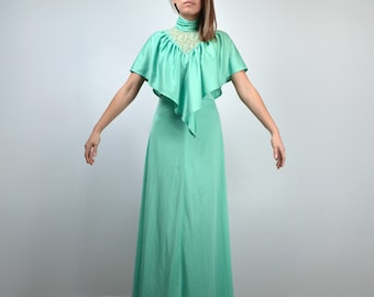 1970s Long Green Prom Dress - S