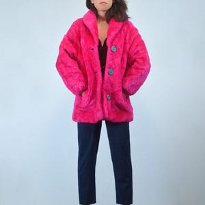 Hot Pink Faux Fur Coat, S to M Vintage 90s Fake Fur Jacket