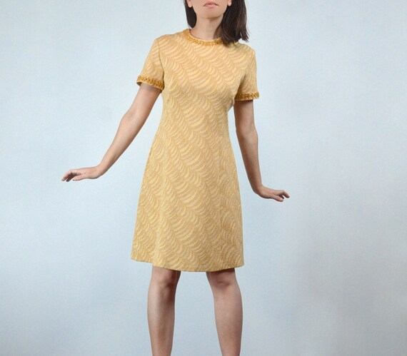 Vintage 1970s Metallic Gold Mini Dress, S