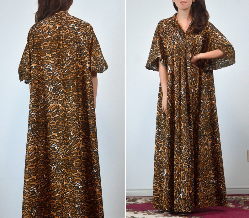 Vintage 70s Leopard Dress, Animal Print Trapeze Tent Dress with Pockets image 4