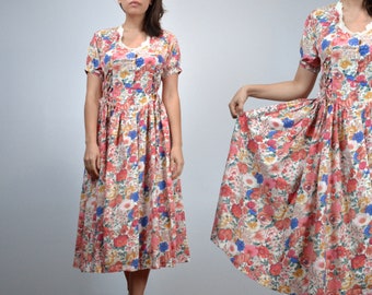 Vintage Prairie Dress - Medium to Large | Womens Floral Print Button Up Cottagecore Sundress M L