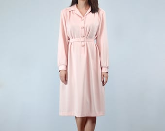 Pastel Pink Dress with Pockets, M to L | Womens Minimalist Shirtdress