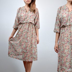 Sheer 70s Boho Dress Extra Small Vintage Womens Floral Sundress, XS S image 1