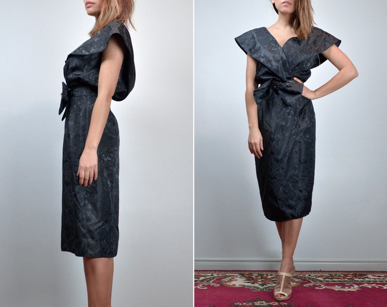 80s Prom Dress, Vintage 1980s Black Party Dress Womens - Extra Small XS image 2