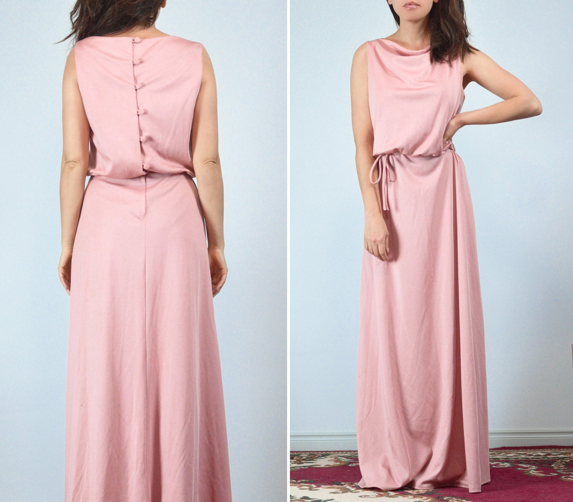 70's maxi dress pink cowl neck witchcore 80s Cotton Ruffle Dress | S-M main image 1