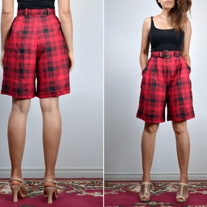 High Waisted Shorts, Vintage 80s Long Plaid Shorts for Women Extra Small XS image 4