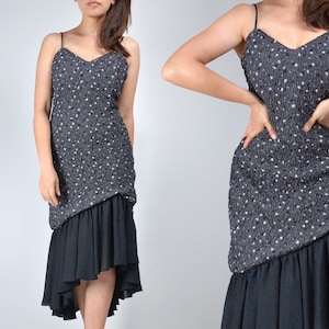 80s Party Dress, Small | 1980s Black & White Ruched Mermaid Prom Dress