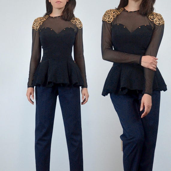 black sheer peplum top
