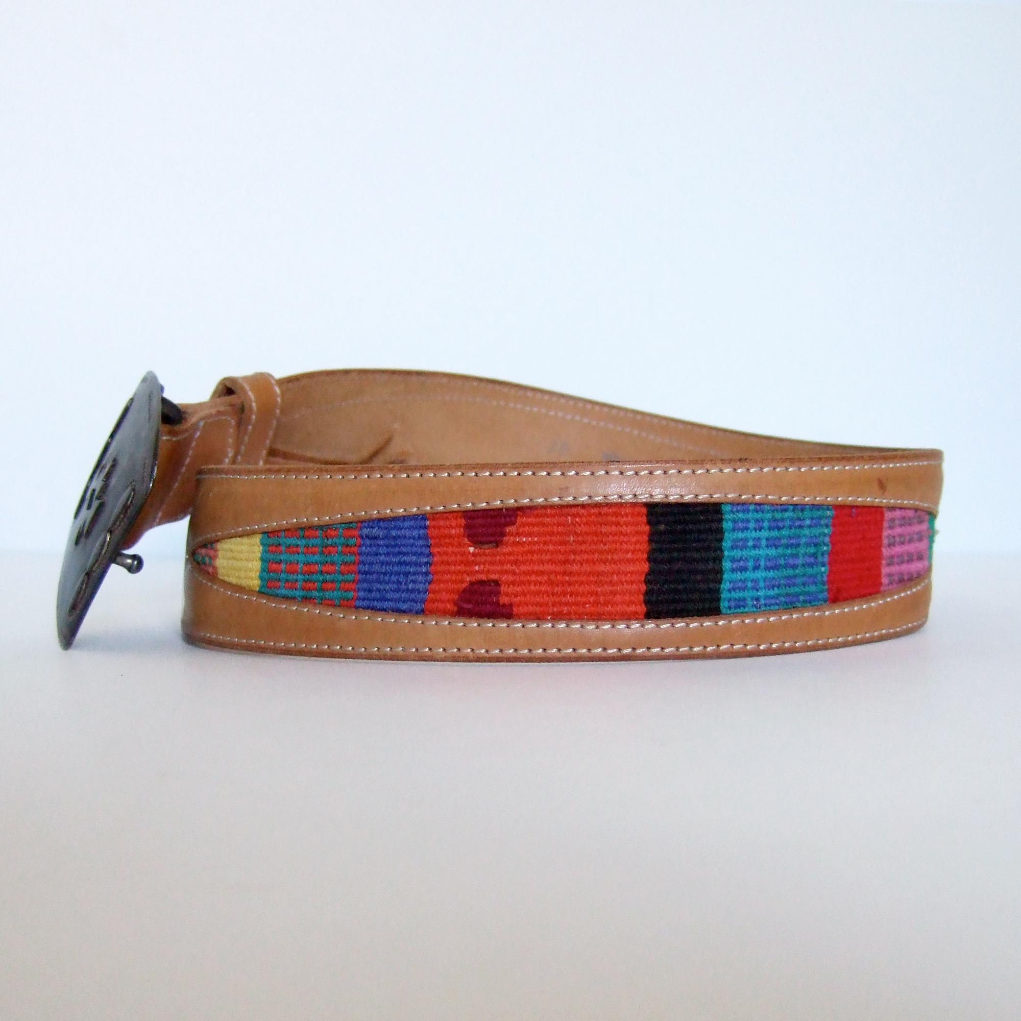 Vintage Southwestern Leather Belt, S to M | Large Silver 