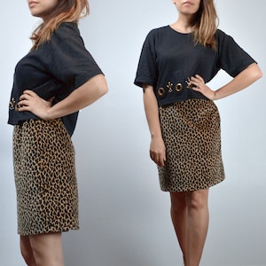 Vintage 80s Crop Top, Black with Gold Grommets, Oversized Fit