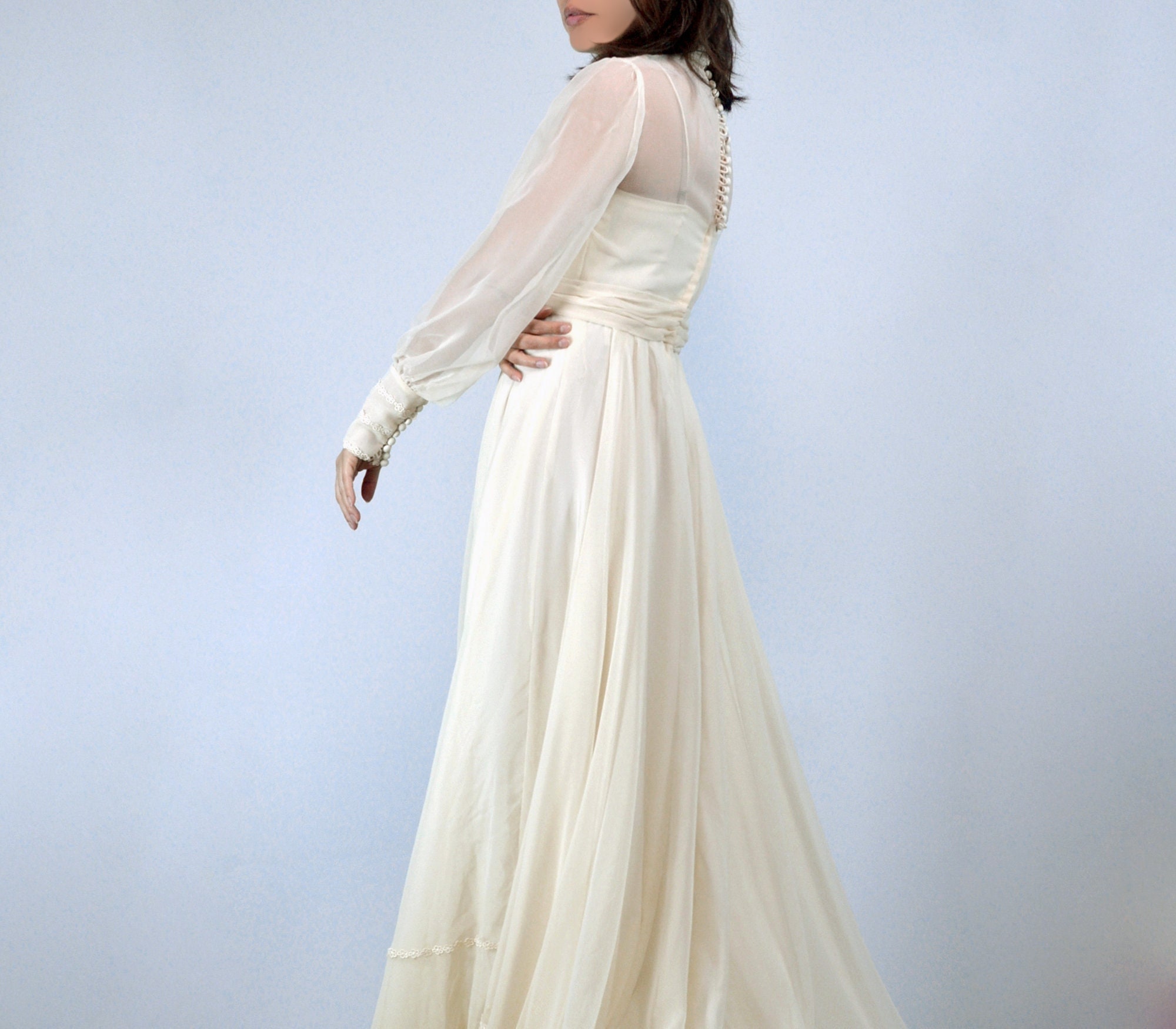 70s Ivory Boho Sheer Sleeve Wedding Dress With Train, XS - Etsy 70s Ivory Boho Sheer Sleeve Wedding Dress With Train, XS - Etsy