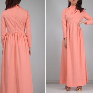 Vintage 70s Long Sleeve Dress, XS to S | Floor Length Peach Maxi Bild 4