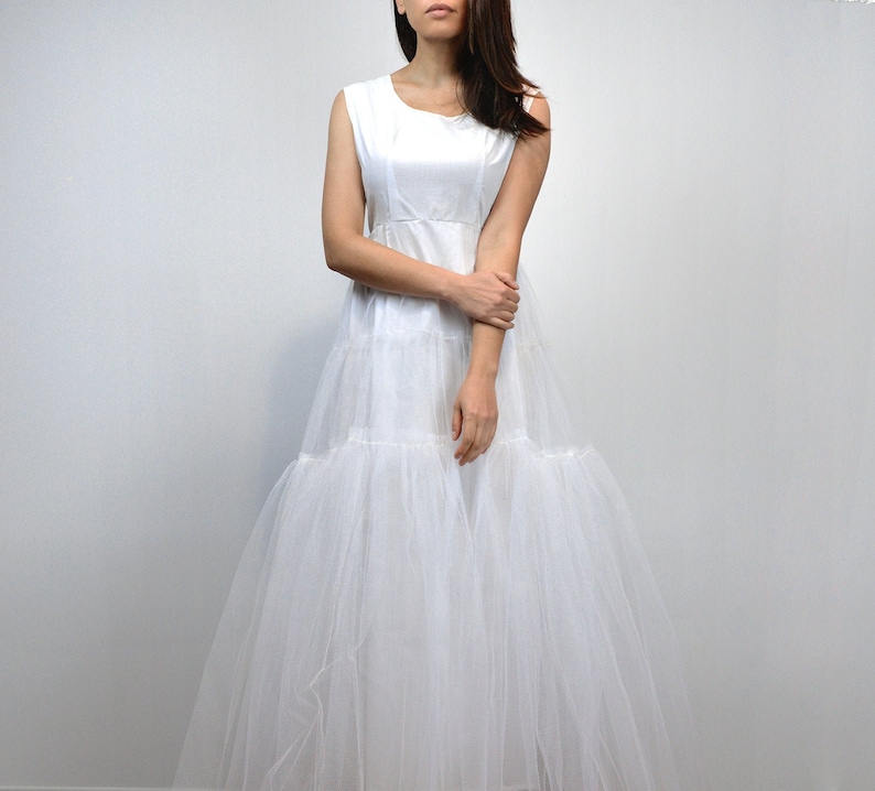 Vintage Petticoat, Simple Wedding Dress, White Crinoline Skirt Slip Dress Small to Medium S M image 1