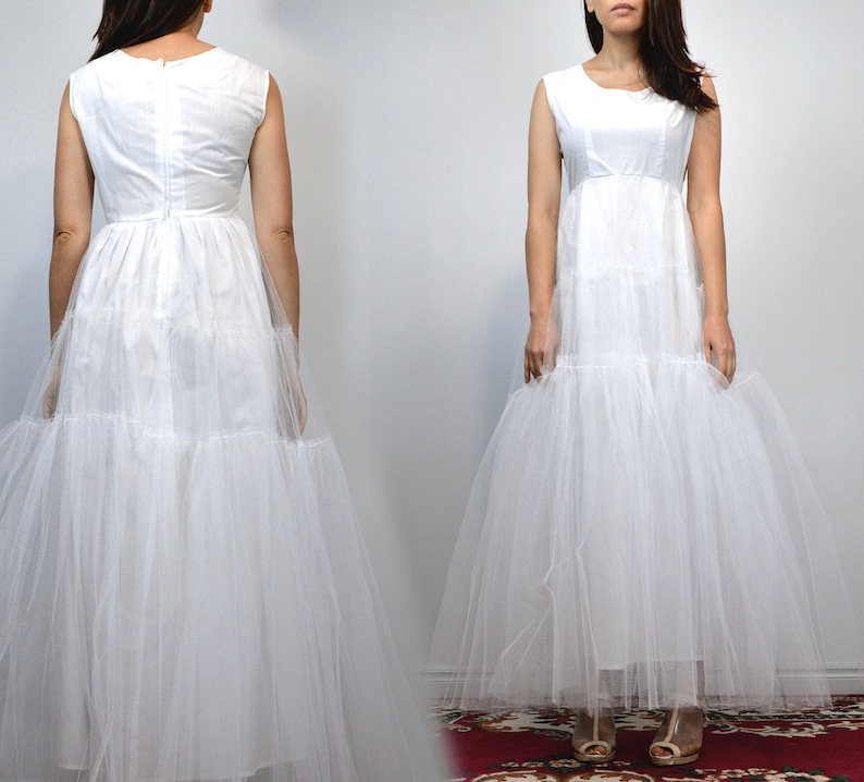 Vintage Petticoat, Simple Wedding Dress, White Crinoline Skirt Slip Dress Small to Medium S M image 4