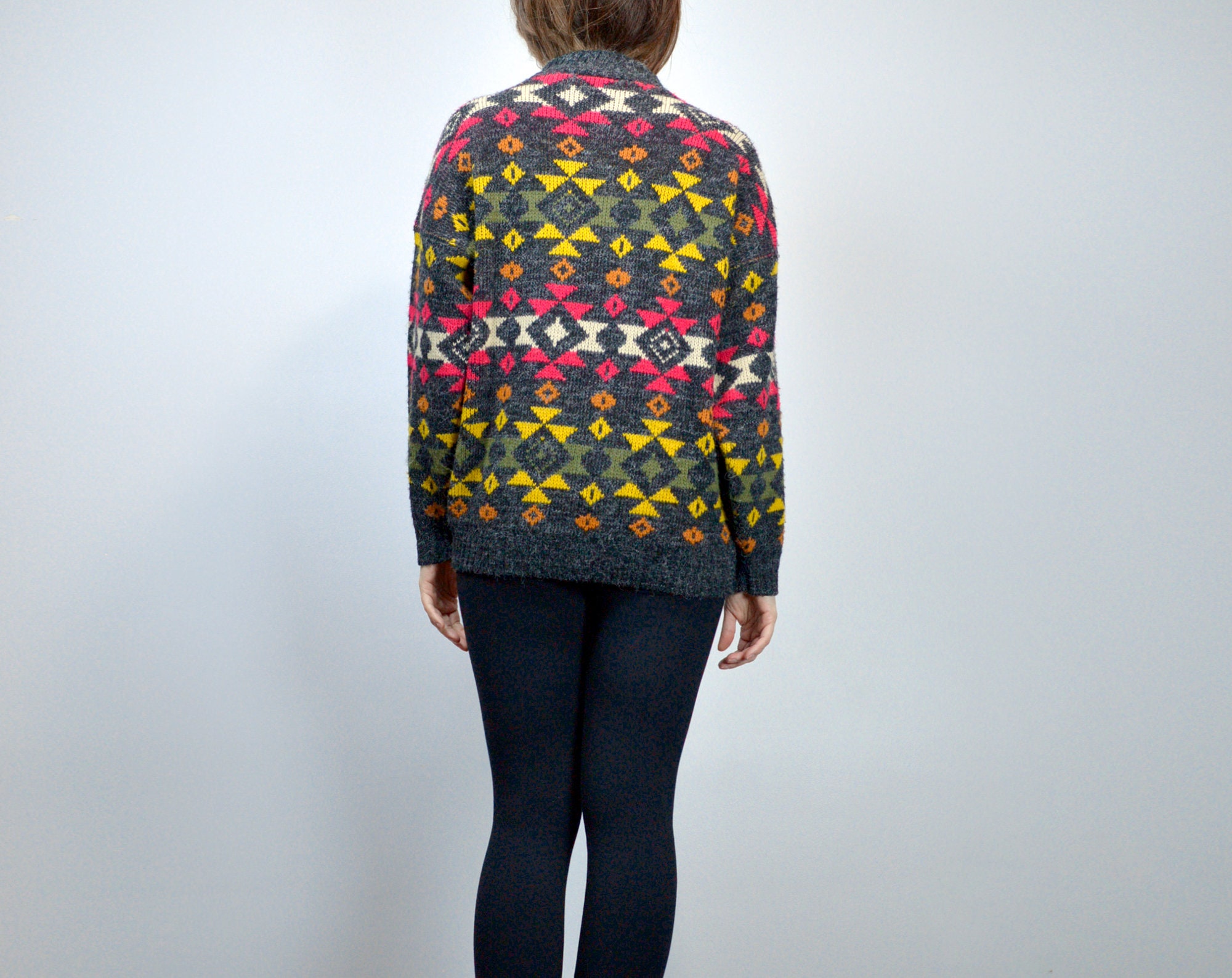 80年代風ニットセーター、S～Lサイズ｜ユニセックス幾何学模様プル