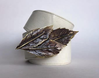 80s Off White Leaf Buckle Belt