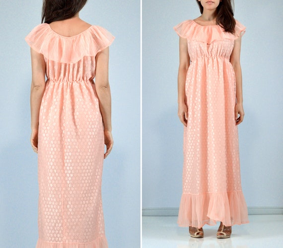 Vintage Peach Nightgown - Medium | 70s Sheer Slip… - image 4