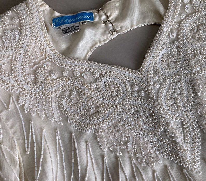 1980s Beaded Silk Cocktail Dress, Medium image 6