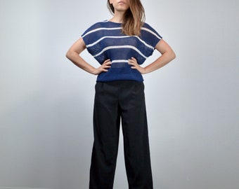 Vintage Navy and White Striped Knit Top, XS to M