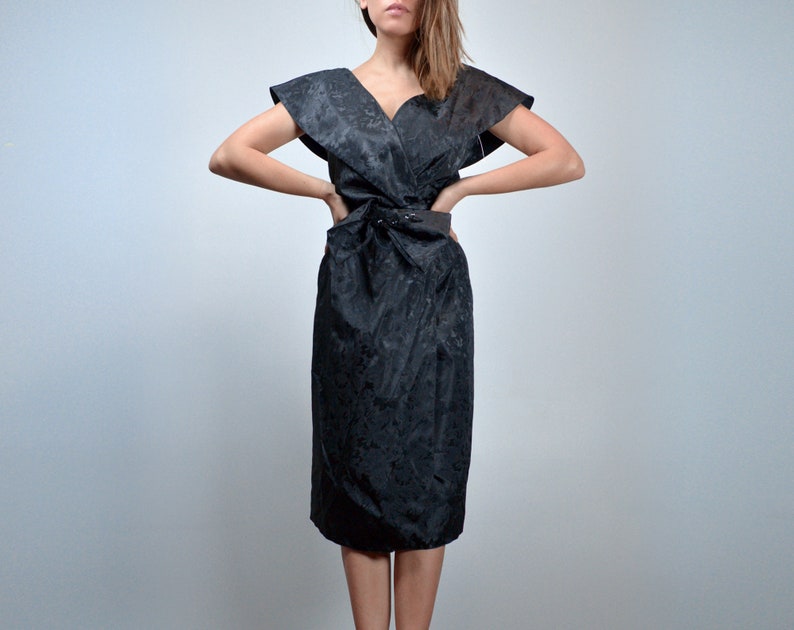 80s Prom Dress, Vintage 1980s Black Party Dress Womens - Extra Small XS image 3