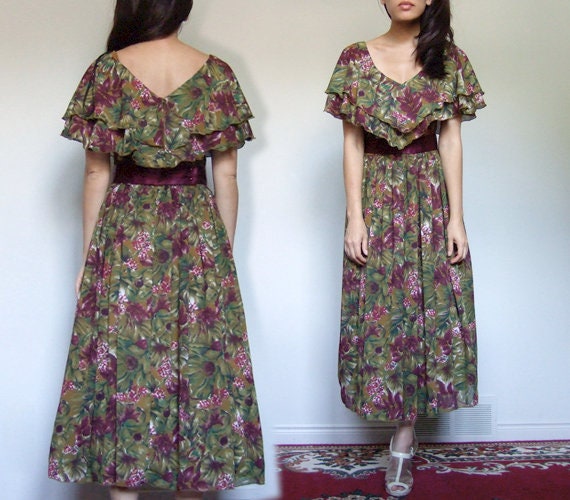 Midi Dress Women, Vintage 80s Floral Print Dress,… - image 4