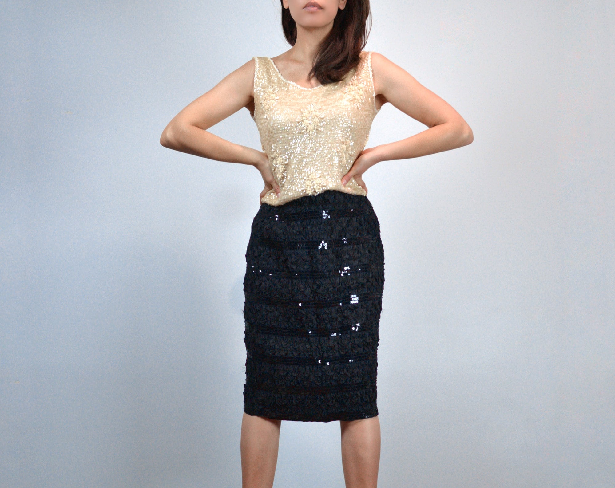 SATINIOR - Falda de lentejuelas con lentejuelas, falda de lápiz