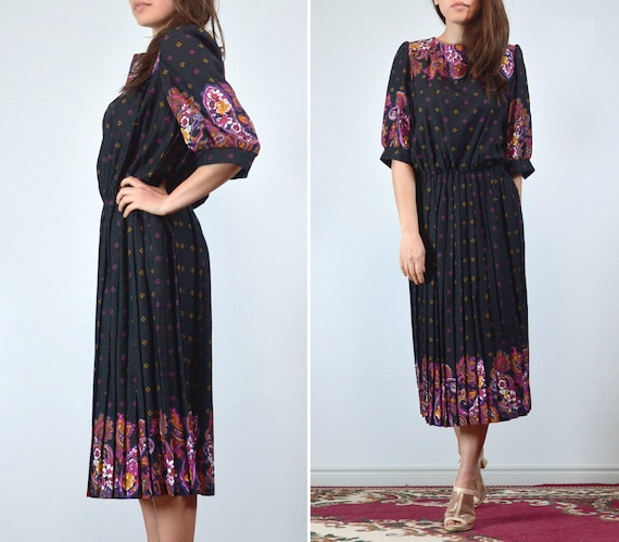 Paisley & Floral Print Dress, L | Vintage 70s 80s… - image 2